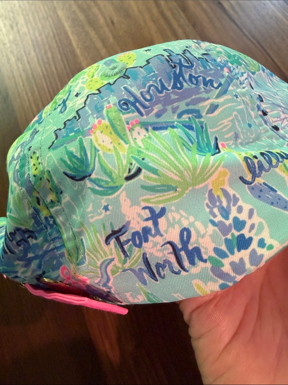Lilly Pulitzer Mint & Pink Texas Houston Dallas Austin Print Baseball Hat - Picture 6 of 7
